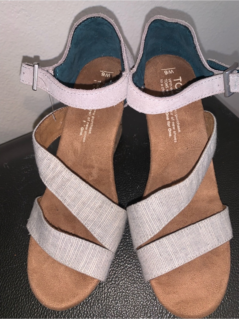 TOMS Women's Pale Pink and Light Gray Strappy Wedge Sandals